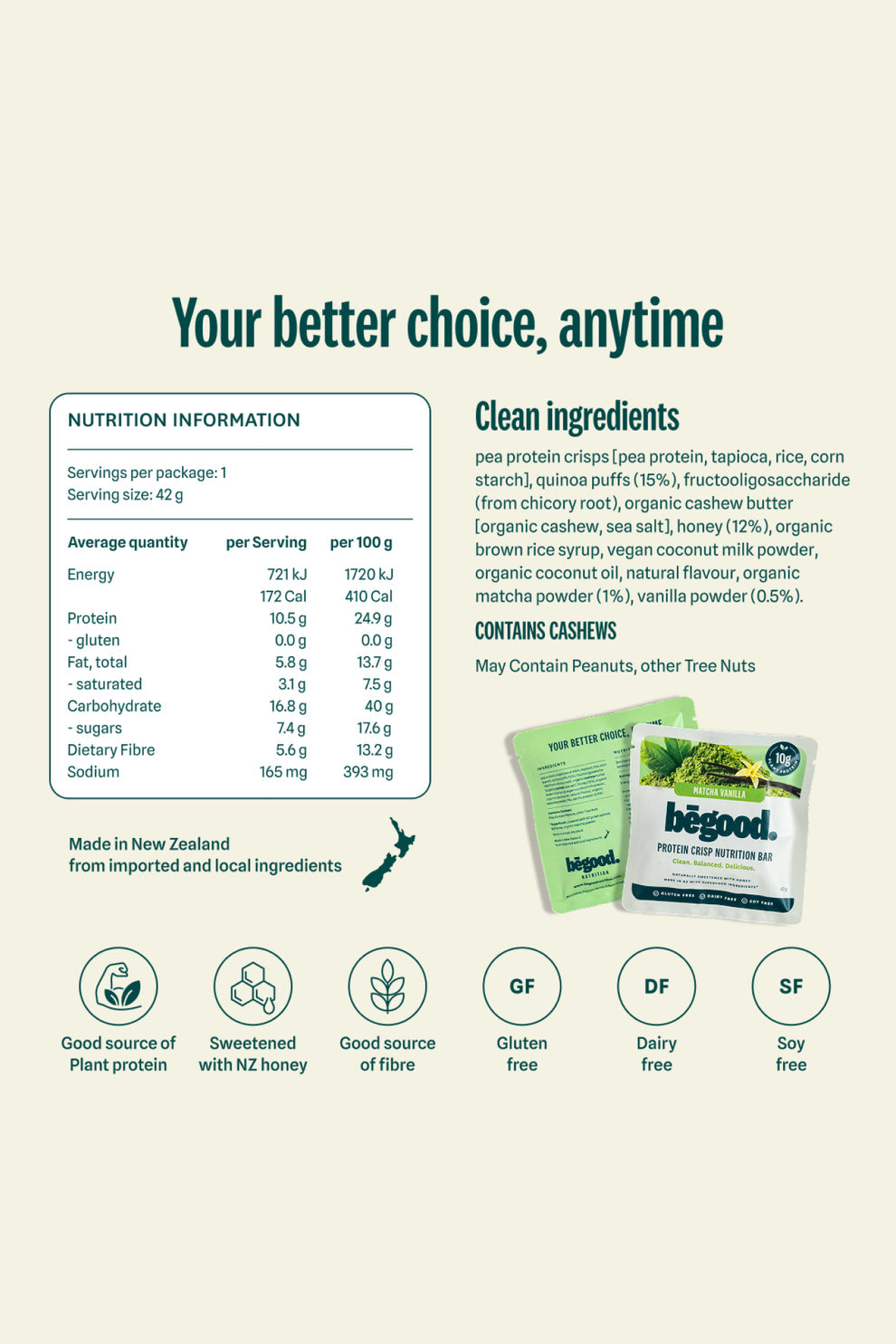 Protein Crisp Nutrition Bar | Matcha Vanilla