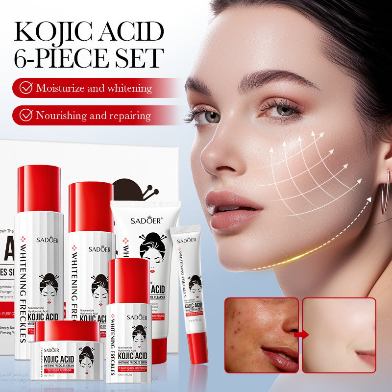 SADOER Moisturizing Anti Wrinkle Whitening Spot Removing and Kojic Acid Six-Piece Skin Care Set