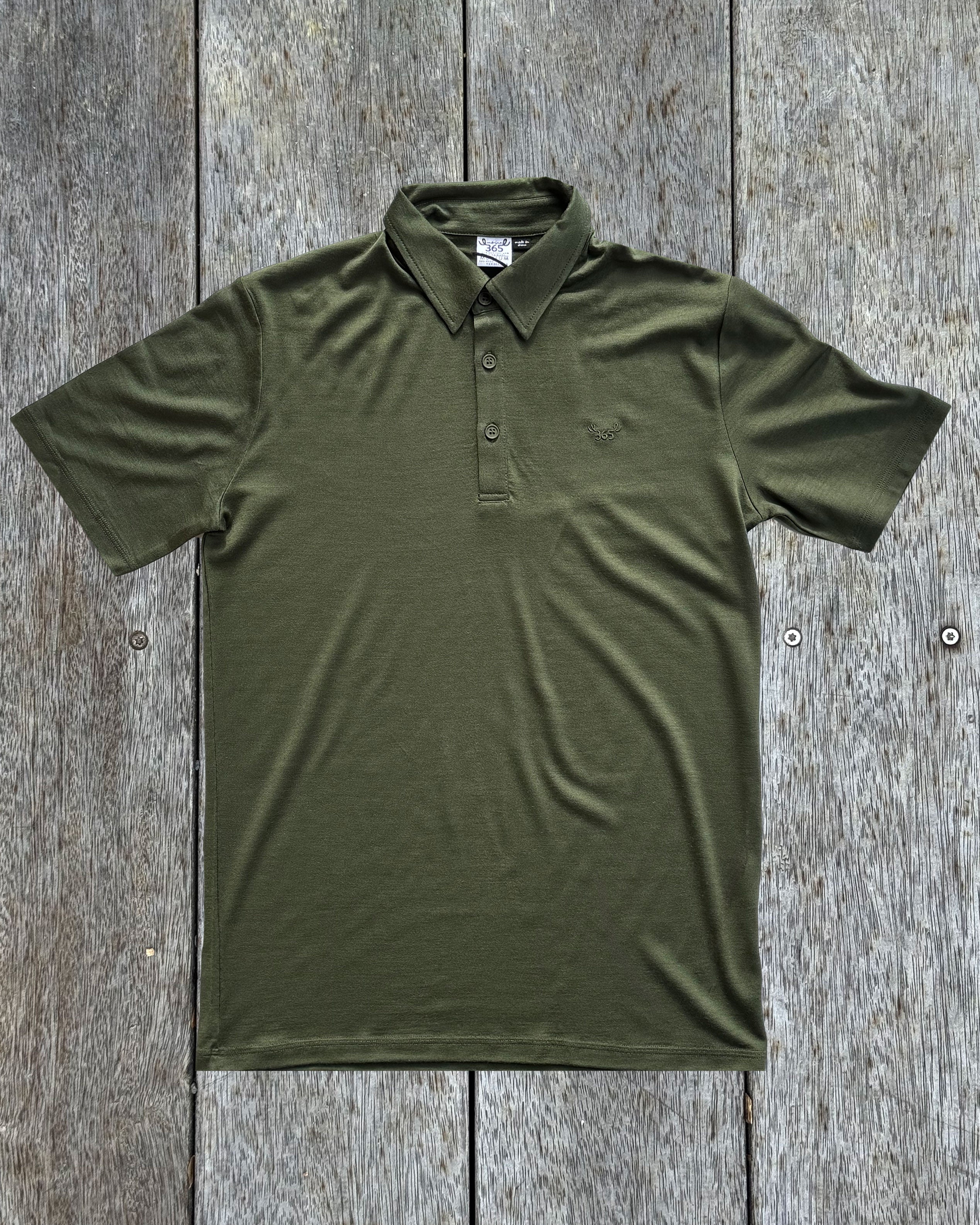 Men's Polo - 100% Merino Wool, Khaki Green